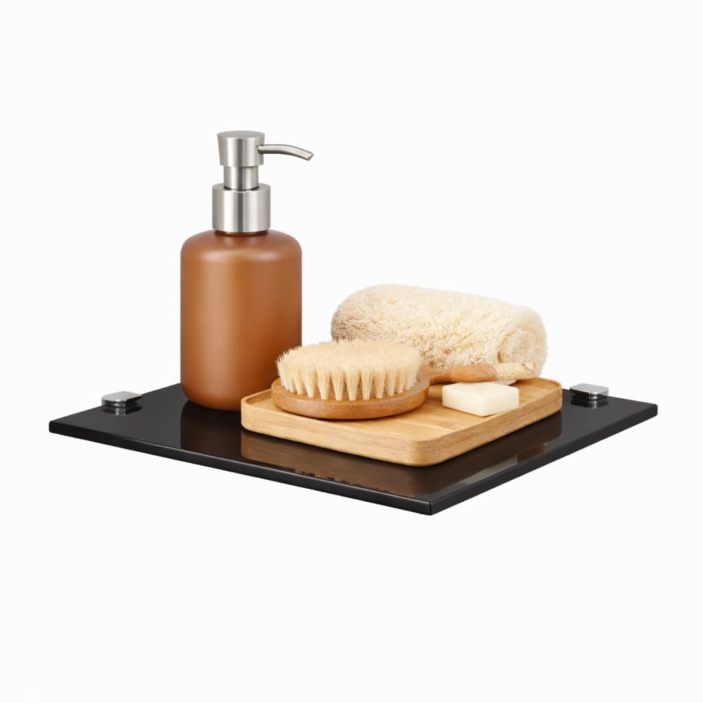 Euro Tische Glas Eckregal 35 x 35 cm, Wandregal für Badezimmer, Duschregal Bad, Glas Badregal mit 6m