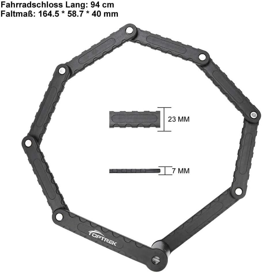 Toptrek Faltschloss mit Halterung Fahrradschloss Schlüssel Lang 94cm 8 Gelenken Fahrradschloss Siche