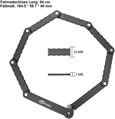 Toptrek Faltschloss mit Halterung Fahrradschloss Schlüssel Lang 94cm 8 Gelenken Fahrradschloss Siche