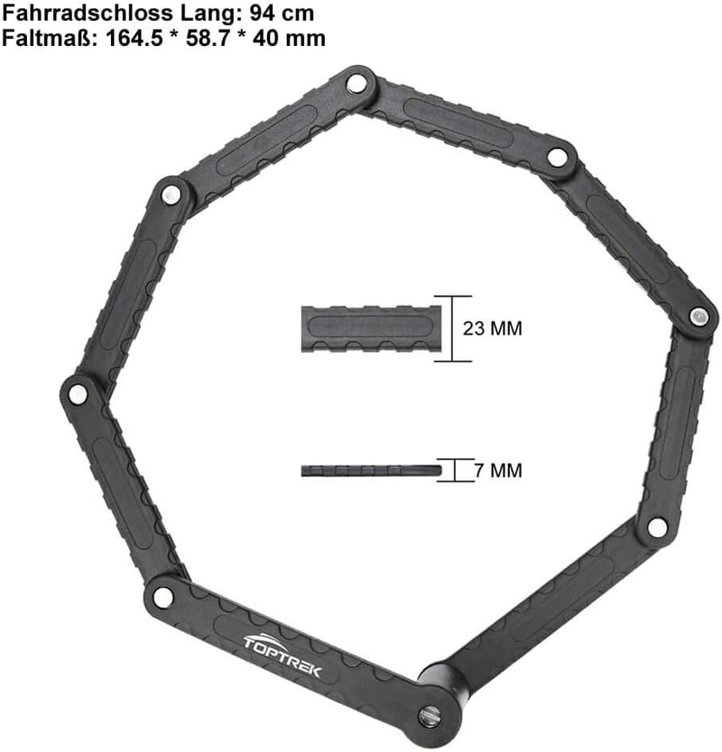 Toptrek Faltschloss mit Halterung Fahrradschloss Schlüssel Lang 94cm 8 Gelenken Fahrradschloss Siche