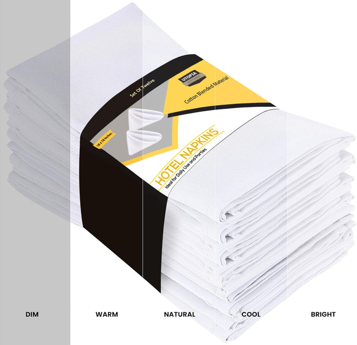 Utopia Kitchen Stoffservietten [12er Pack, Weiss] 50x50 cm Waschbare Tischservietten für Hotel, Mitt