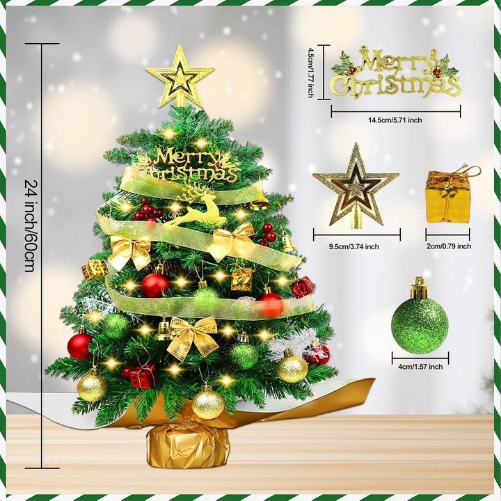 60cm Mini Weihnachtsbaum mit LED Beleuchtung,Kleiner Künstlicher Weihnachtsbaum mit Beeren Weihnacht