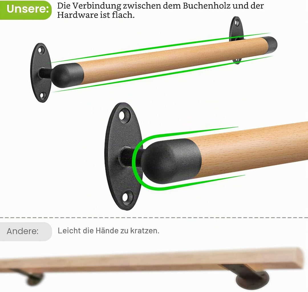 SELEWARE 26 Zoll Holz Handlauf Indoor-Treppen Handlauf Wandmontage Handlauf w/robuste Metall-Halteru