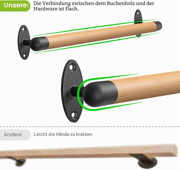 SELEWARE 26 Zoll Holz Handlauf Indoor-Treppen Handlauf Wandmontage Handlauf w/robuste Metall-Halteru
