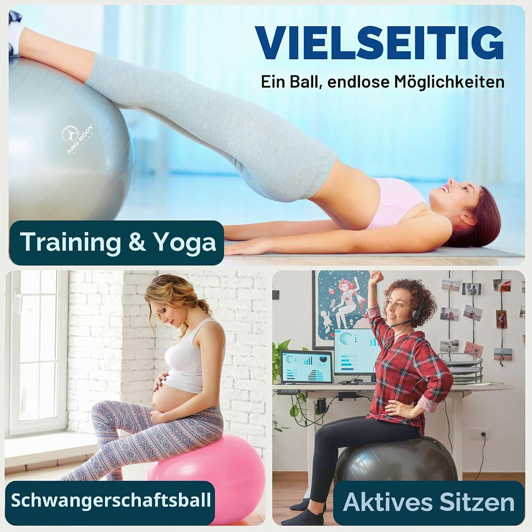 ProBody Pilates Ball, Gymnastikball, Yogaball, Stabilitätsballstuhl, mehrere Grössen, Geburtsball in