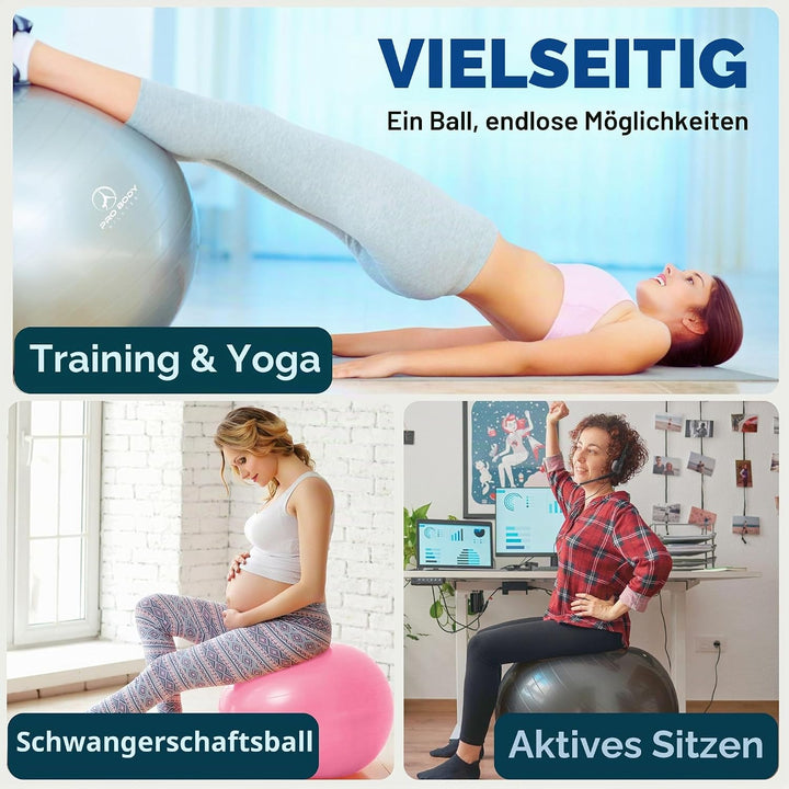 ProBody Pilates Ball, Gymnastikball, Yogaball, Stabilitätsballstuhl, mehrere Grössen, Geburtsball in