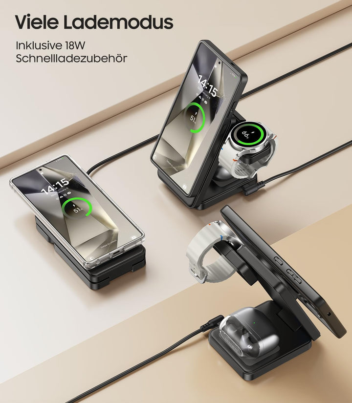Faltbar Magnetisch Induktive Ladestation für Samsung, 3 in 1 Wireless Charger für Samsung Galaxy S26