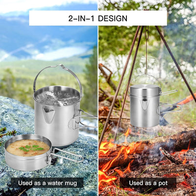 Lixada Camping Topf 1L Edelstahl Tasse BecherKochen Wasserkocher mit Deckel und Griff für Camping Wa