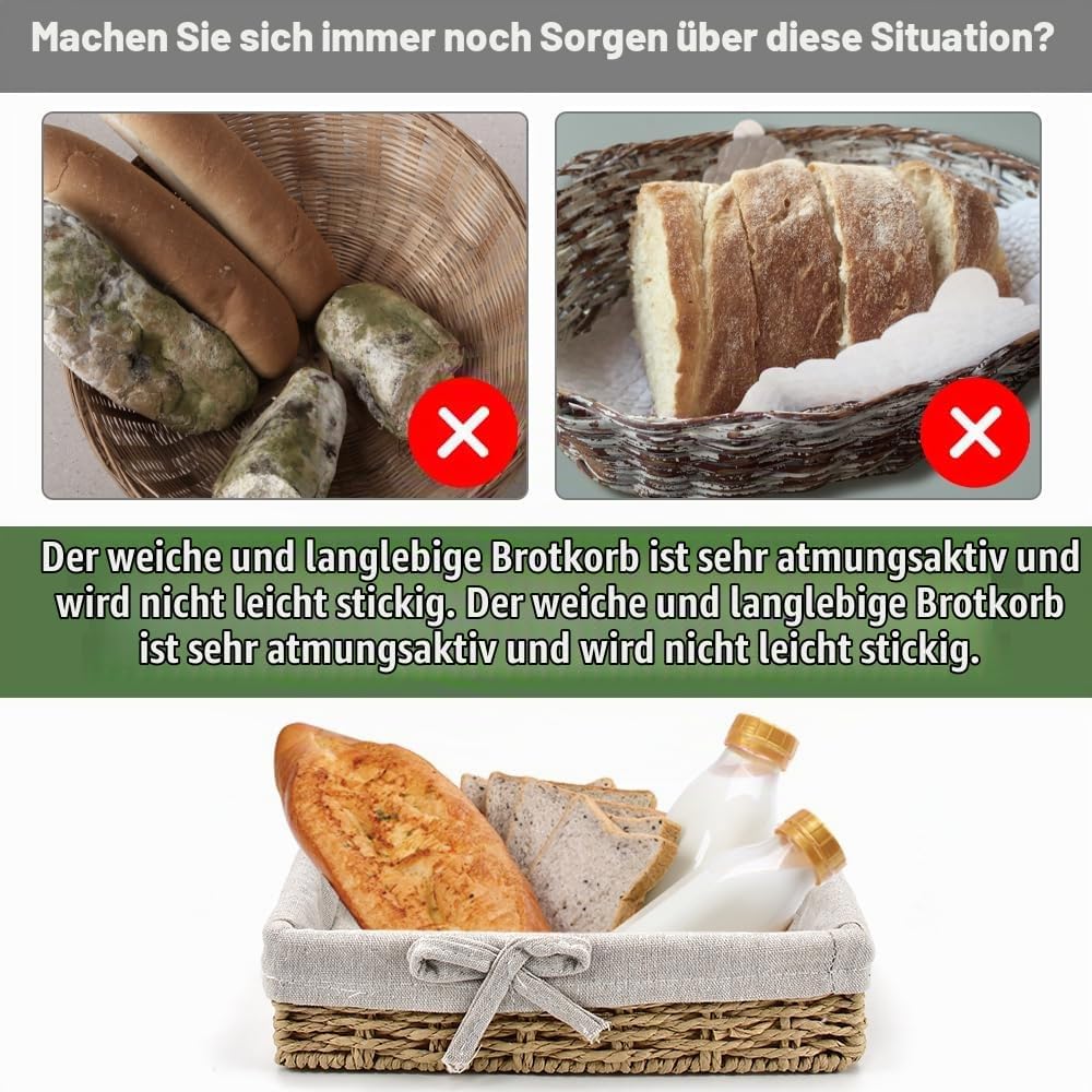 Brotkorb 3er Set Brotkörbchen aus Papierseil Handgewebter Brotkorb Geflochten Brötchenkorb Aufbewahr