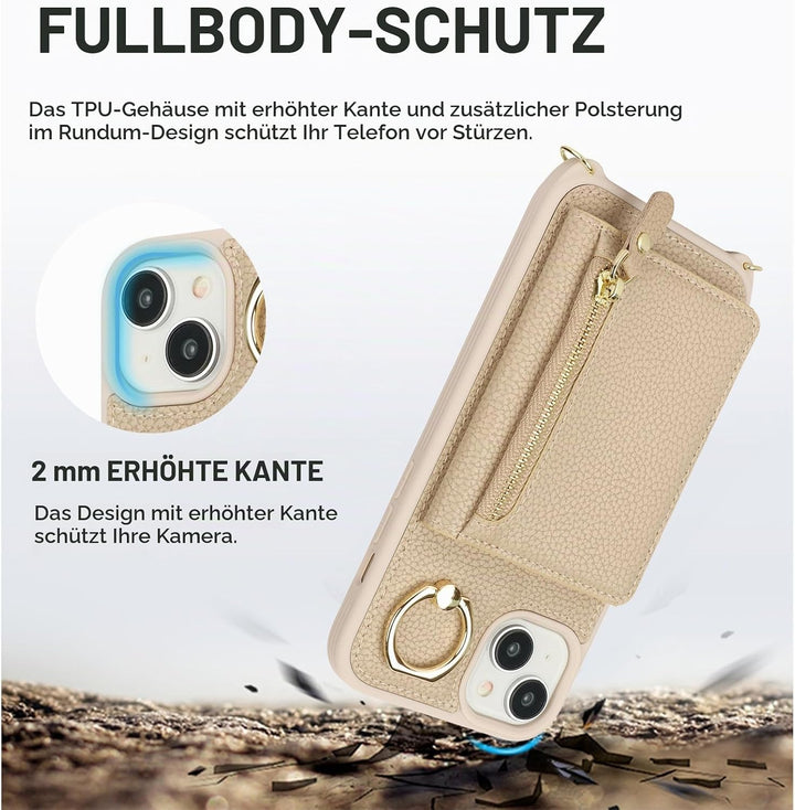 ELTEKER Handyhülle für iPhone 13 Mini Hülle mit Band Kartenfach Ringhalterung Geldbörse,Leder Klapph