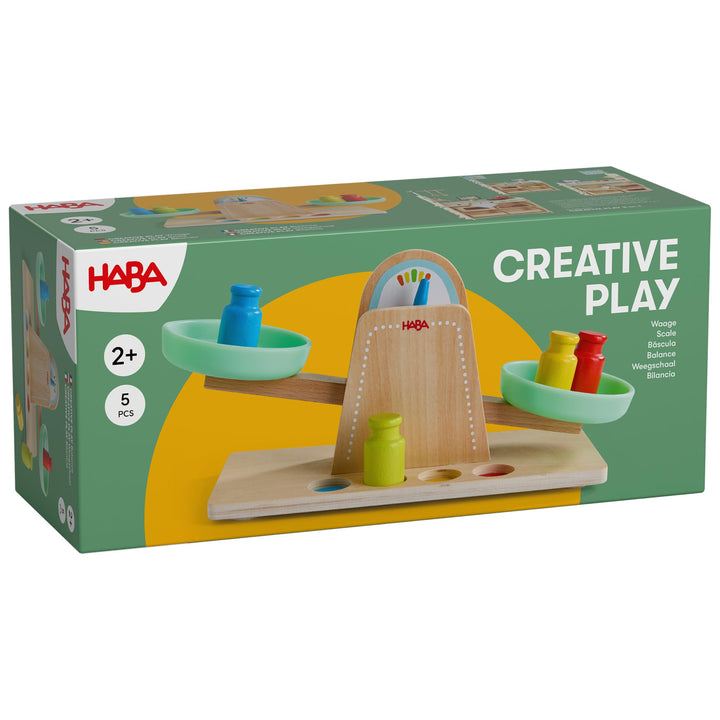 HABA Creative Play Waage aus Holz – Kaufladen &amp; Kinderküche Zubehör ab 2 | Kinder Küchenwaage mit 4