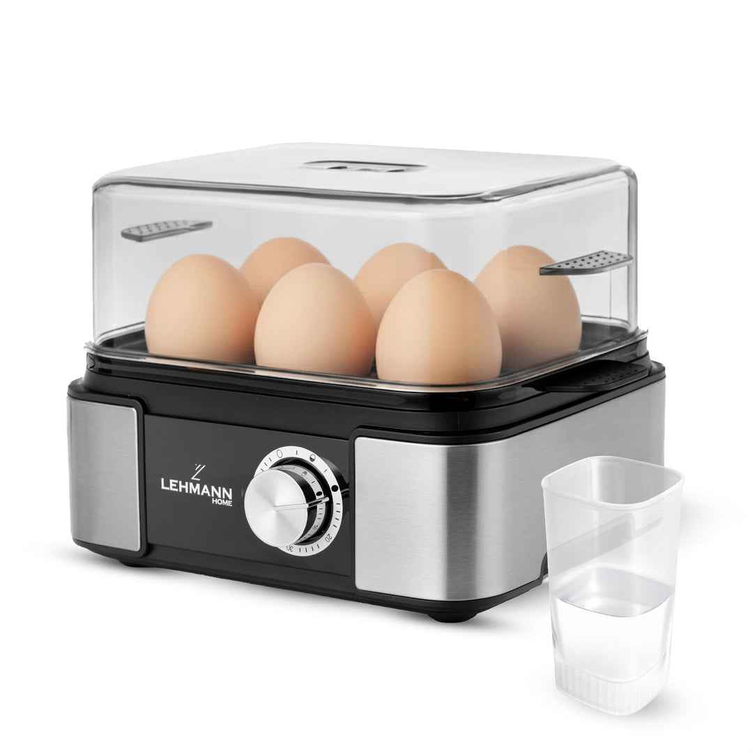 LEHMANN Eierkocher Edelstahl bis zu 6 Eier - Egg Cooker mit Härtegradeinstellung und Signalton - Per