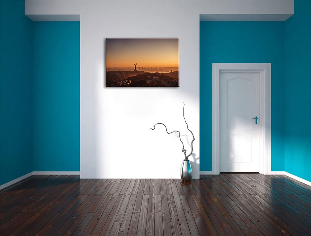 Pixxprint Sonnenuntergang in Kiew als Leinwandbild | Grösse: 100x70 cm | Wandbild | Kunstdruck | fer