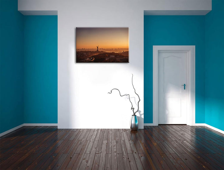 Pixxprint Sonnenuntergang in Kiew als Leinwandbild | Grösse: 100x70 cm | Wandbild | Kunstdruck | fer