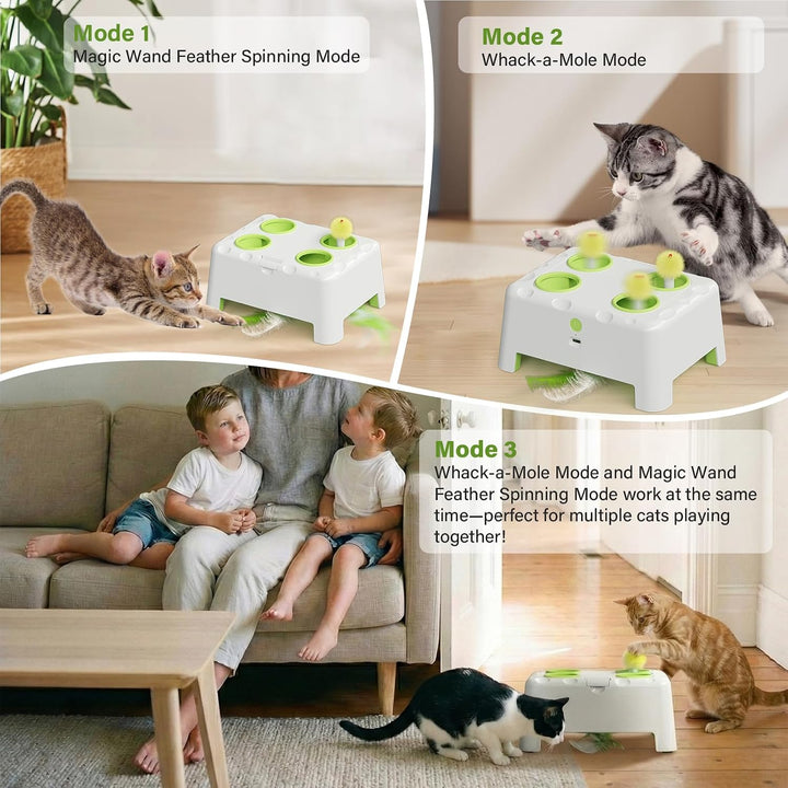 Magic House interaktives Katzenspielzeug mit 3 Modi, wiederaufladbares Whack-a-Mole Feder Spielzeug