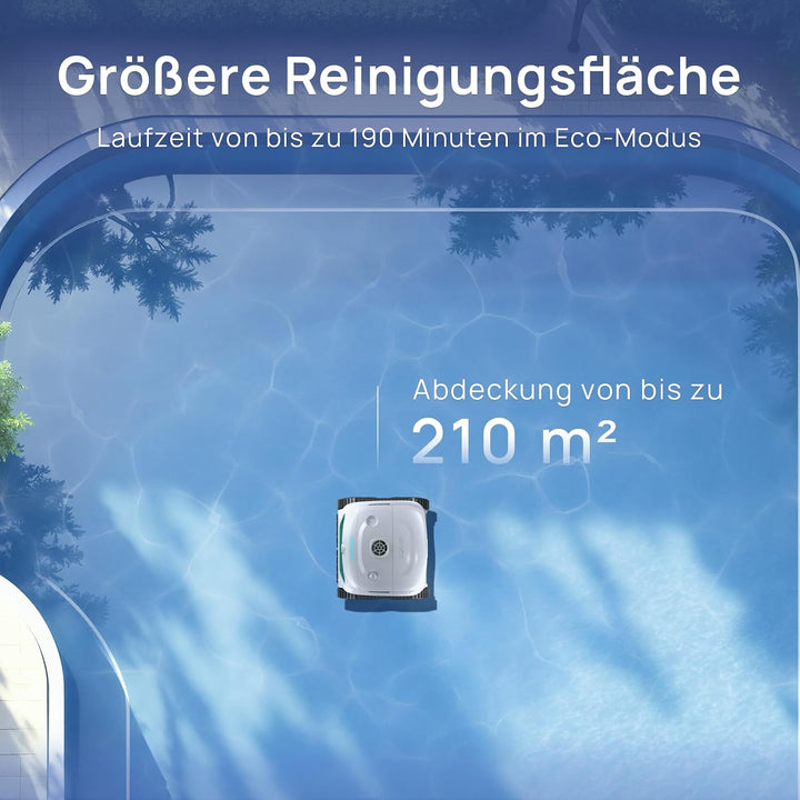 WYBOT C2 Vision Plus AI Kamera Kabelloser poolroboter, poolroboter akku Wand und Bode: Starke Saugkr