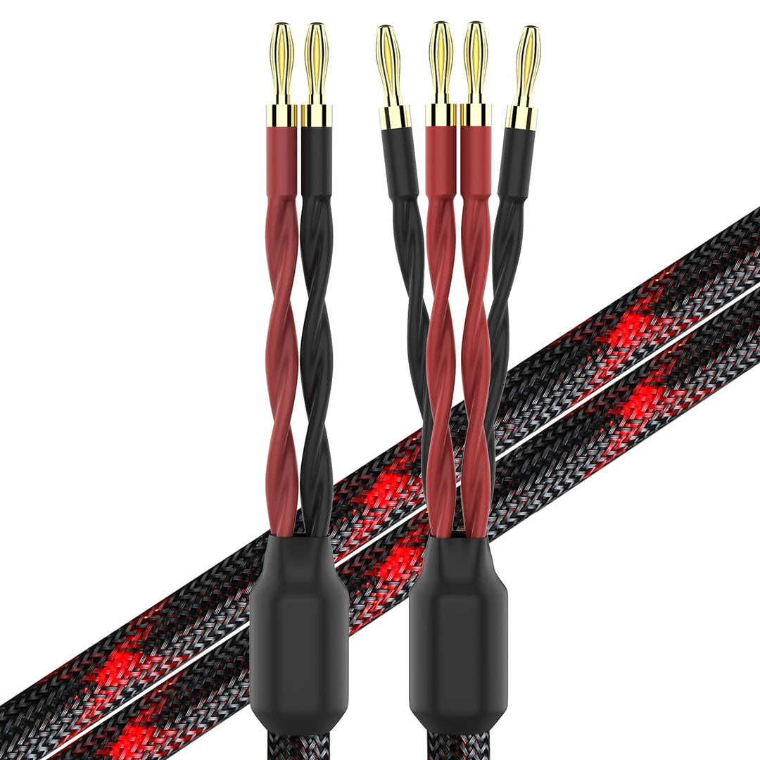 KK CABLE k4B-2B Bi-Wire Lautsprecherkabel (2 Bananenstecker - 4 Bananenstecker), 1 Paar Set (insgesa