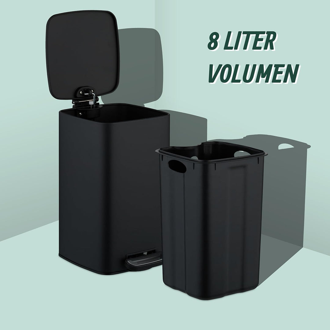 Relaxdays Kosmetikeimer, 8 L, Absenkautomatik, entnehmbarer Inneneimer, Metall, Bad Mülleimer, inkl.