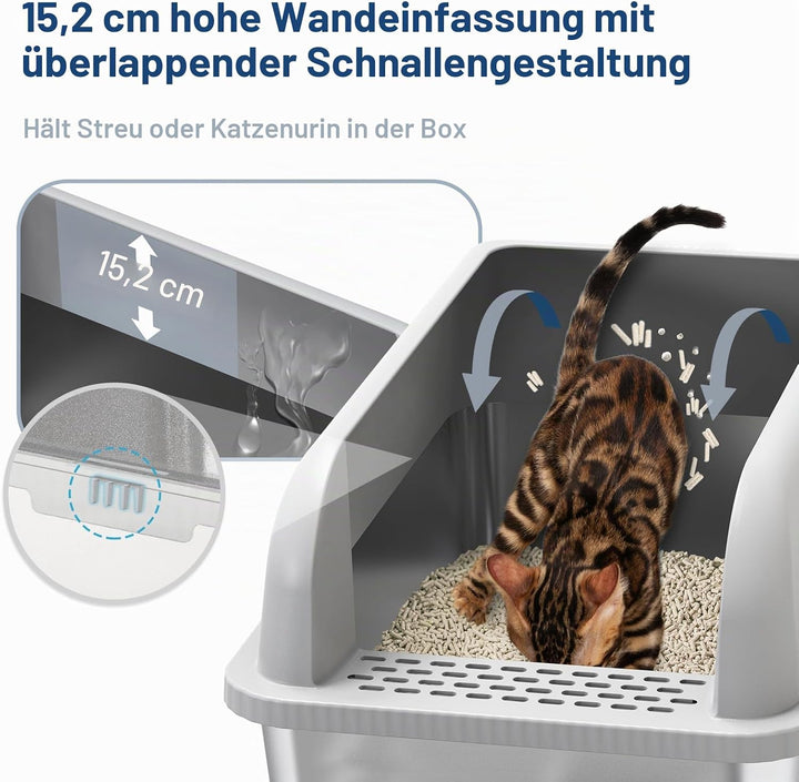 Suzzipaws XL Geschlossene Katzenklo Edelstahl Mit Deckel für grosse Katzen | Hochwandige auslaufsich
