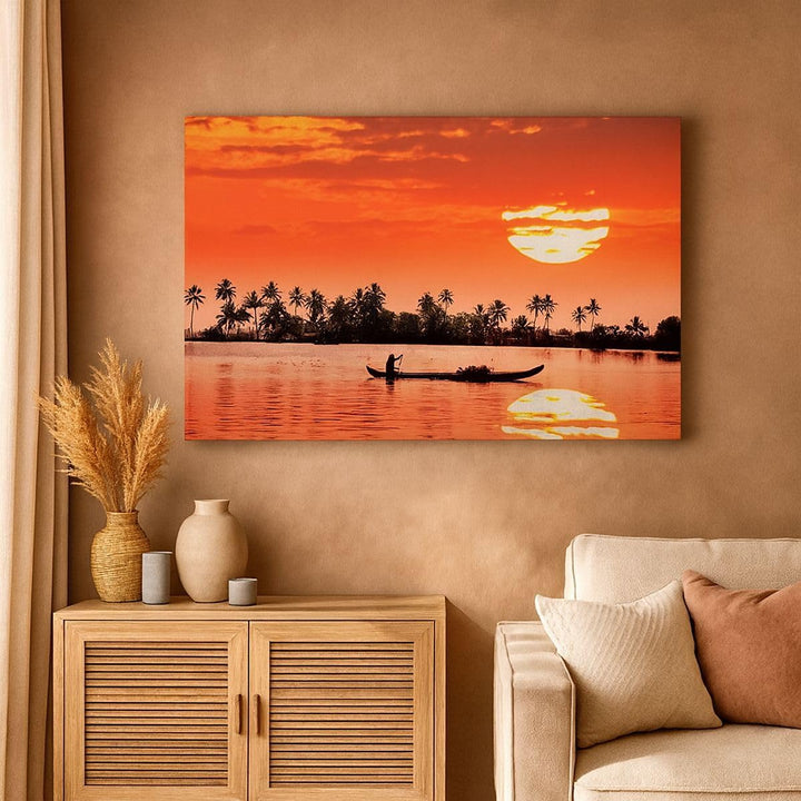 Bilder auf Leinwand 100x70cm Leinwandbild Kanal boot kultur sonnenuntergang Gross Wanddeko Bild Schl