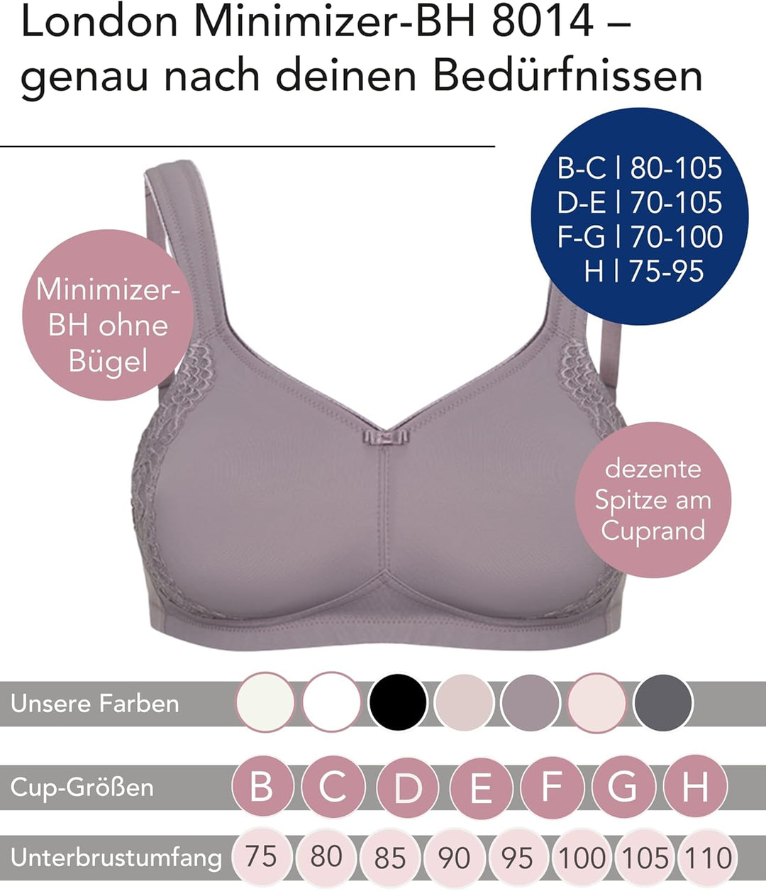 SUSA Minimizer BH Damen ohne Bügel I London I Damen-BHs mit Minimizer Schnittform, verkleinert die B