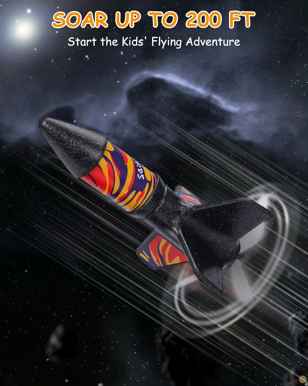 SainSmart Jr. Rakete Spielzeug mit Fallschirm, bis 61 m (Flame) | Motorisierte Rakete, Mit Fallschir