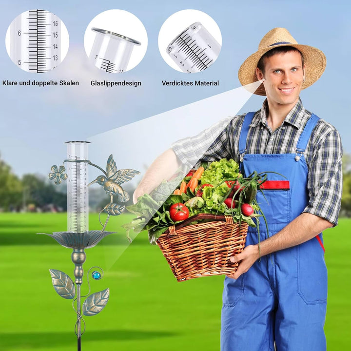 pearlstar Kolibri Regenmesser für Garten, Niederschlagsmesser Garten mit Glaszylinder, Regenmesser F
