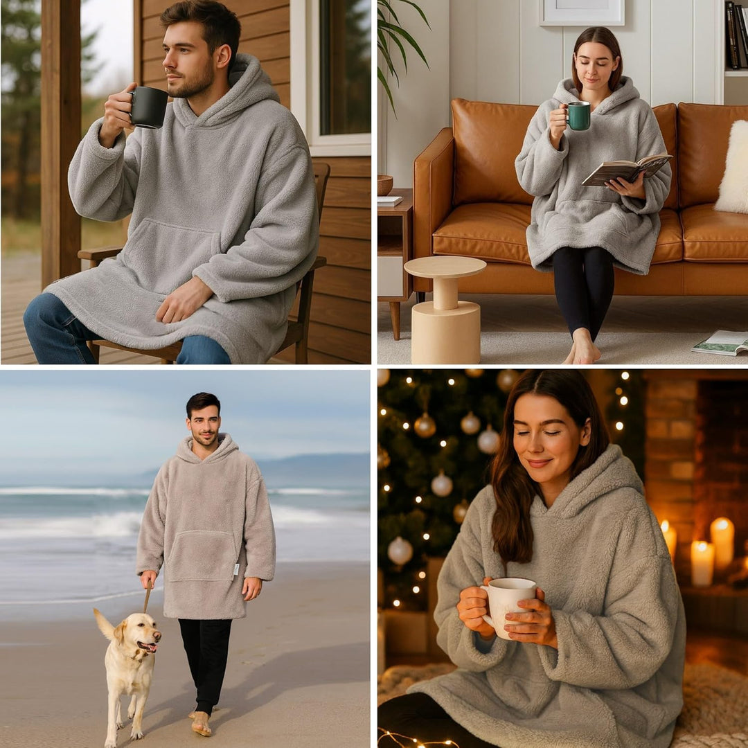 Hoodie Decke mit Ärmeln - Plüsch Sherpa Deckenpullover Oversize Kuscheldecke zum anziehen Kuschelpul