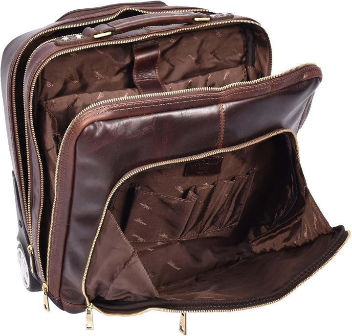 Pilotentasche aus echtem Leder mit Rollen Teleskopgriff für Business Reisetasche Sussex, braun, M, P