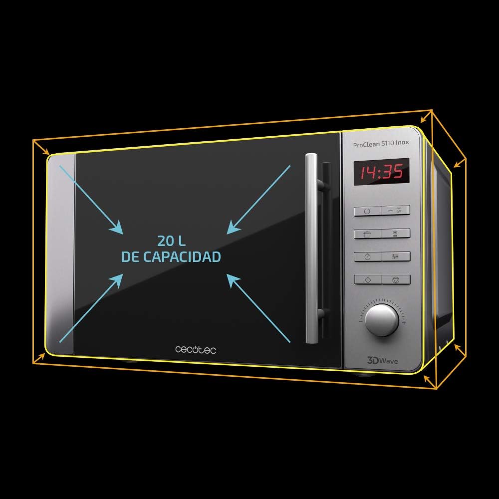 Cecotec Mikrowelle Pro Clean 5110 Inox. 700 W, Grill 800 W, 20 L, Ready 2 Clean, Beschichtung 3D Wav
