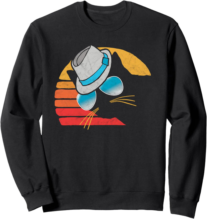 Cat Daddy Vintage Eighties Style Fedora & Sunglasses Retro Sweatshirt