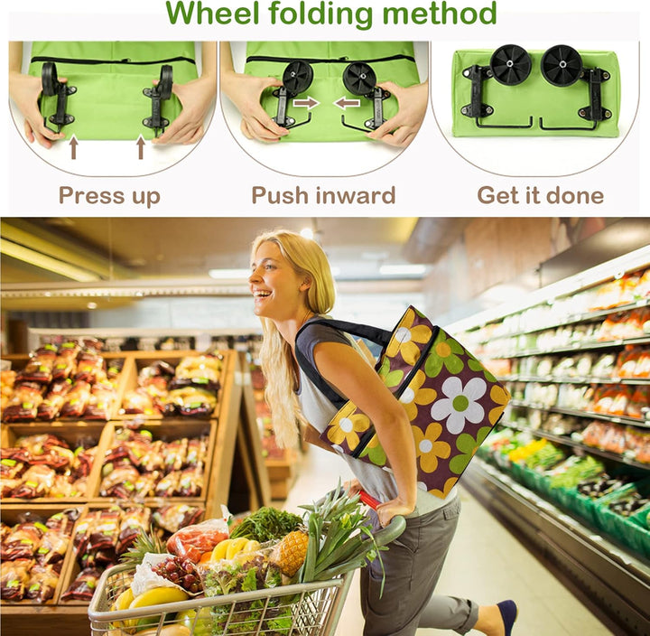 Faltbare Trolley-Taschen, Einkaufstrolley Einkaufstasche mit Rollen,2 in 1 Klappbarer Einkaufswagen