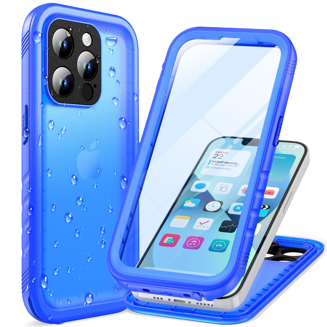 Cozycase für iPhone 15 Pro wasserdichte Outdoor Hülle Blau - 360 Grad Panzerhülle Stossfest Komplett