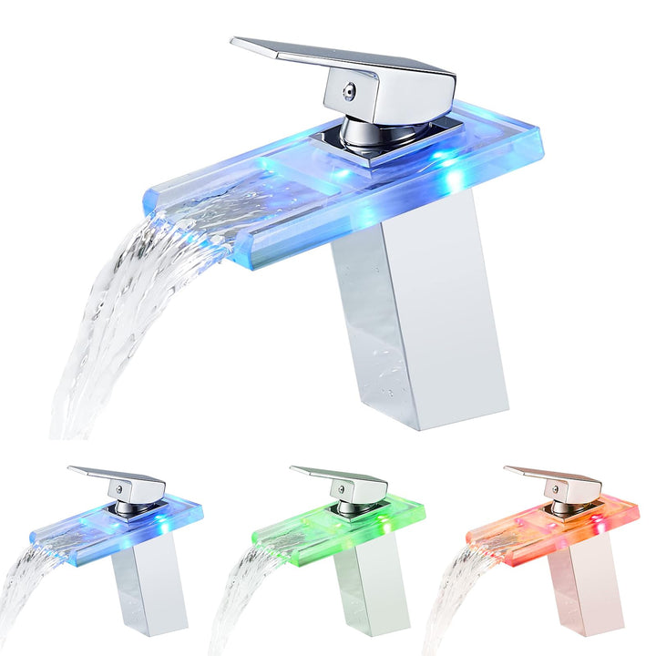 KEOKBON Wasserhahn Bad, LED Lichter Wasserhahn, Einhandmischer Wasserfall Wasserhahn, Kaltes und Hei