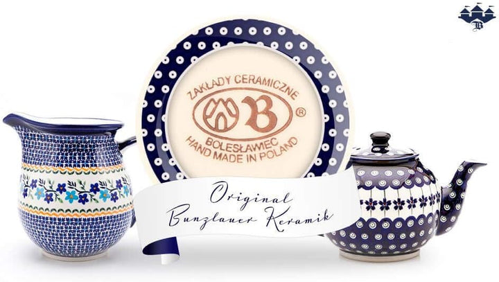Bunzlauer Keramik grosser bauchiger Krug 2 Liter Ø21,0cm, H=19,5cm, Dekor ZIELON