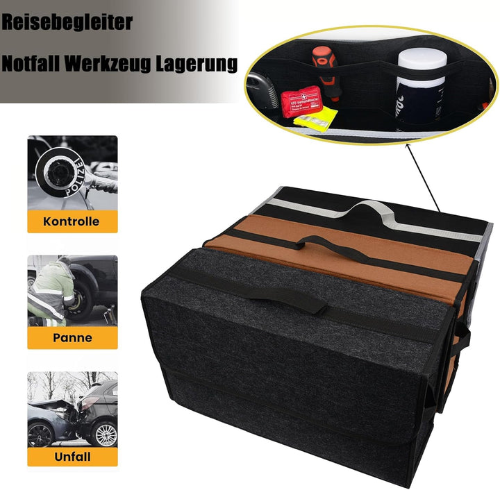 Kofferraum Organizer, Auto kofferraumtasche aus Filz mit Einlegeplatte, Klettband und Gummiband, Fal