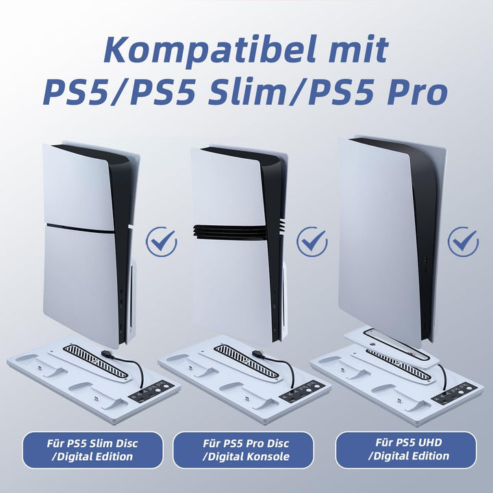 Wigearss PS5/PS5 Slim/PS5 Pro Kühler Standfuss mit Dual Controller Ladegerät, PS5 Controller Ladesta