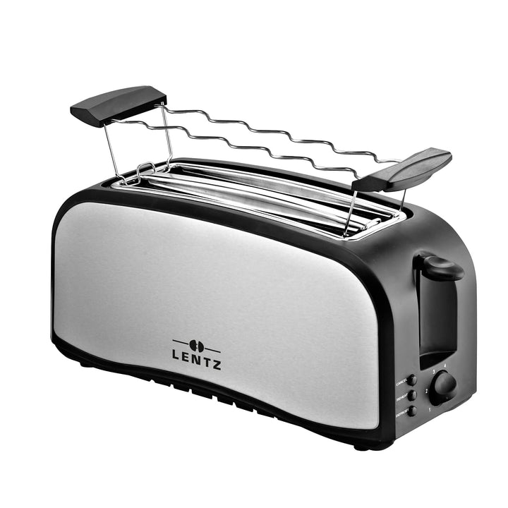 LENTZ 4-Scheiben Langschlitztoaster 1400 Watt Toaster mit Brötchenaufsatz Krümelschublade Cool-Touch