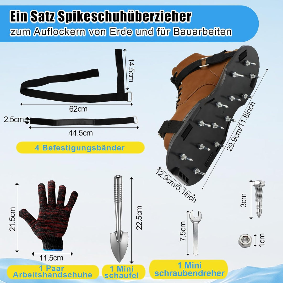 KASURE Rasenlüfter Schuhe,Nagelschuhe Vertikutierer Schuhe mit Schaufel Und Handschuhe，Allgemein Nag