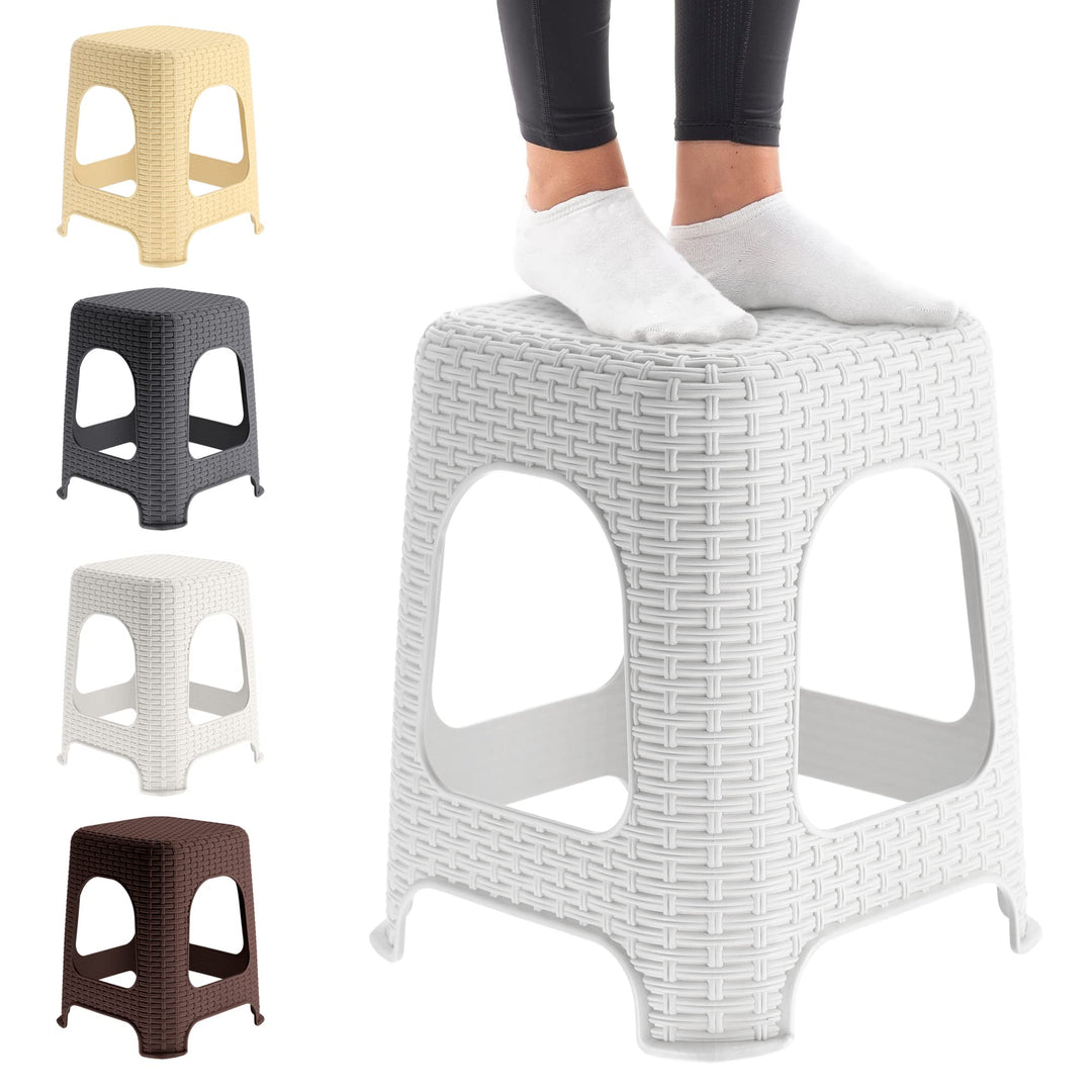 KADAX Hocker aus Kunststoff, Tritthocker bis 120 kg, Rattanhocker mit Antirutschfüssen, Badhocker, W
