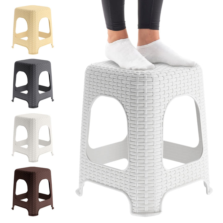 KADAX Hocker aus Kunststoff, Tritthocker bis 120 kg, Rattanhocker mit Antirutschfüssen, Badhocker, W