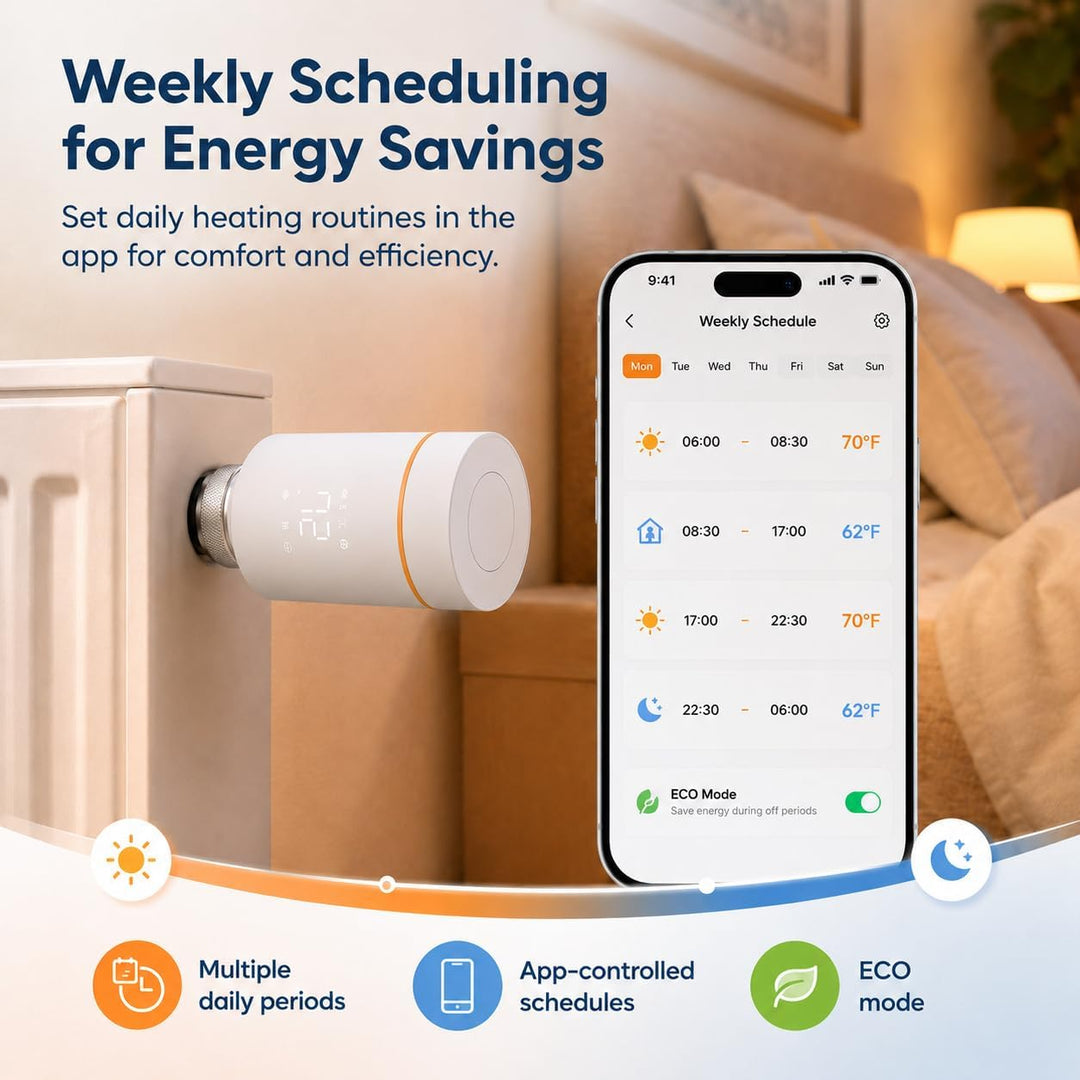 Yasorn WiFi-Heizkörperthermostat Smart-Heizungsventil, Heizungsthermostat mit APP-Fernbedienung, kom