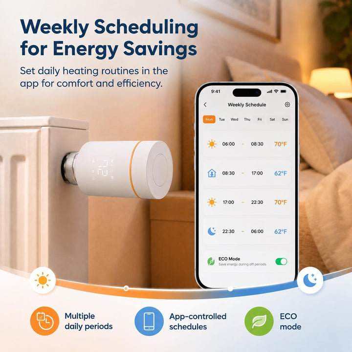Yasorn WiFi-Heizkörperthermostat Smart-Heizungsventil, Heizungsthermostat mit APP-Fernbedienung, kom