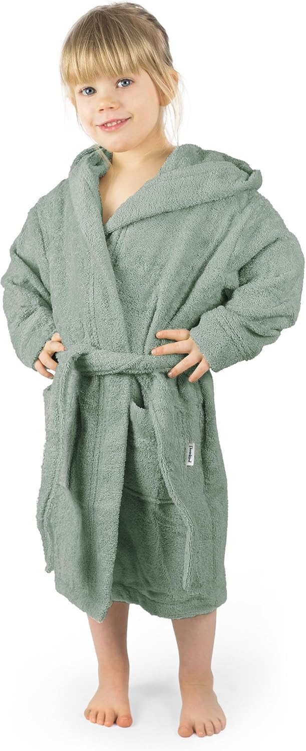 Ehrenkind® Bademantel Kinder mit Kapuze 100% Bio-Baumwolle | Kinderbademantel | Junge Mädchen Jade 1