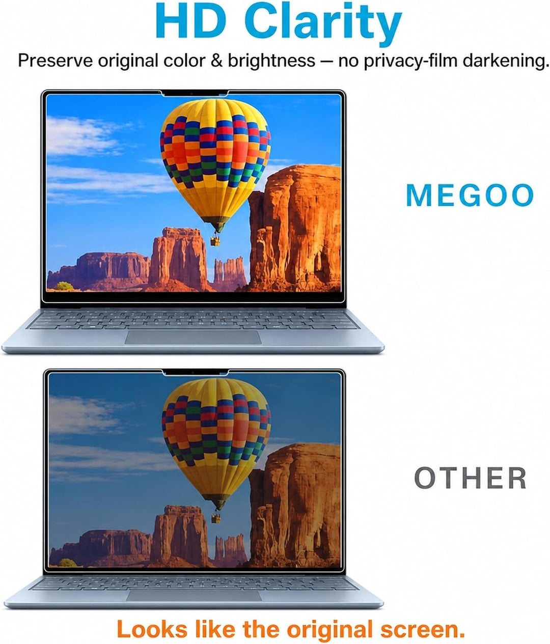 MEGOO Gehärtetem Glas Displayschutzfolie für Microsoft Surface Laptop Go 3/2/1 12.4", 9H Härte, Anti