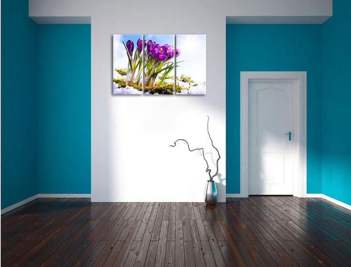 Pixxprint Kunst Frühling Flower Hintergrund / 3-Teilig/Gesamtmass 120cm Leinwandbild bespannt auf Ho