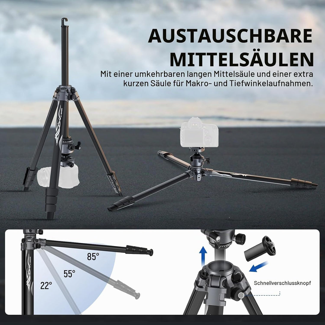 NEEWER LITETRIP LT07 61" Aluminium Reisestativ für Kamera mit Schwenk Neige Kugelkopf, Arca QR Platt