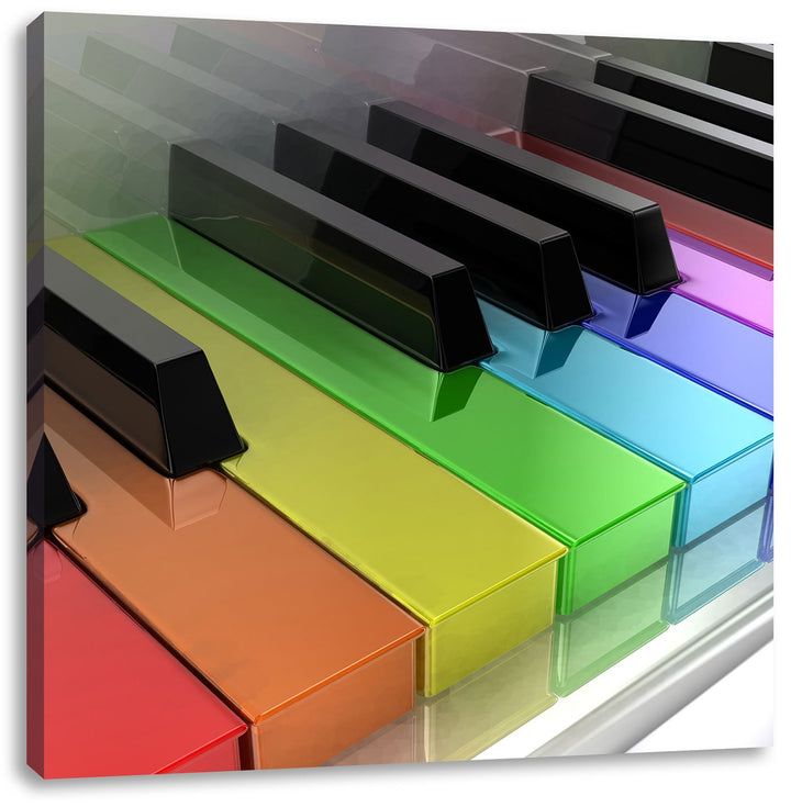 Pixxprint Piano Regenbogen Klaviertasten als Leinwandbild/Grösse: 70x70 cm/Wandbild/Kunstdruck/ferti