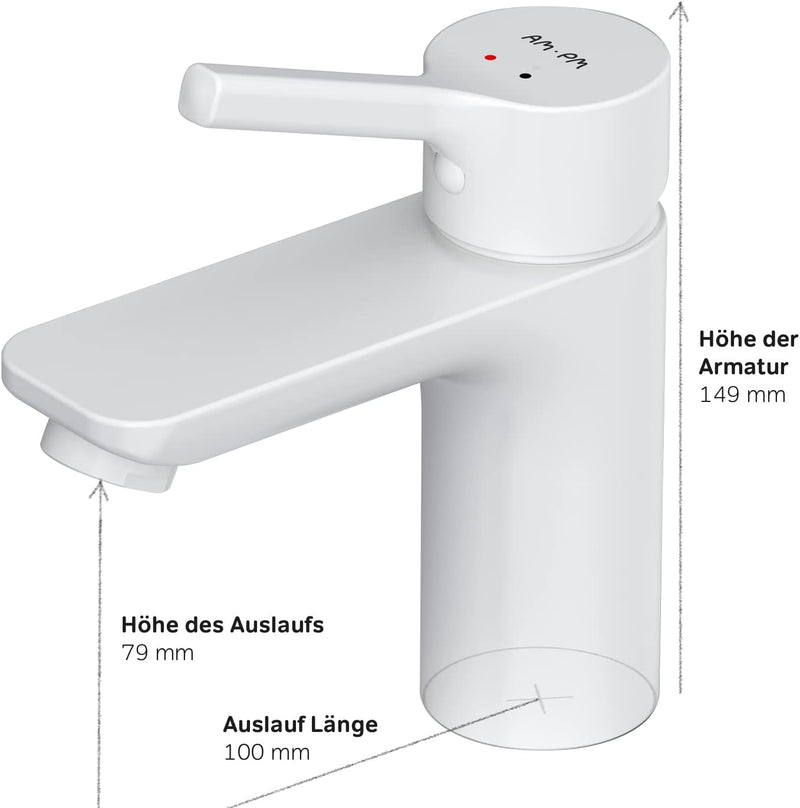 AM.PM Einhebel-Waschtischarmatur, kratzfester Wasserhahn, leicht zu reinigen, Auslaufhöhe 79mm, Weis