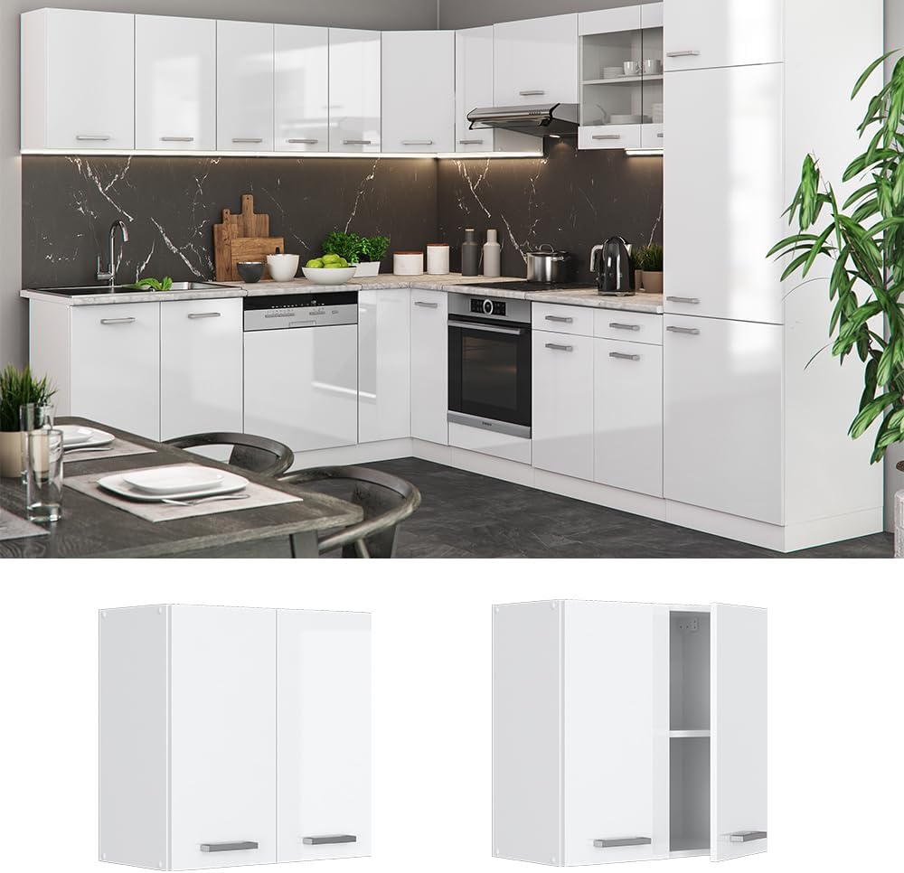 Vicco Hängeschrank R-Line, Weiss Hochglanz/Weiss, 60 cm Weiss Hochglanz Hängeschrank 60cm, Weiss Hoc